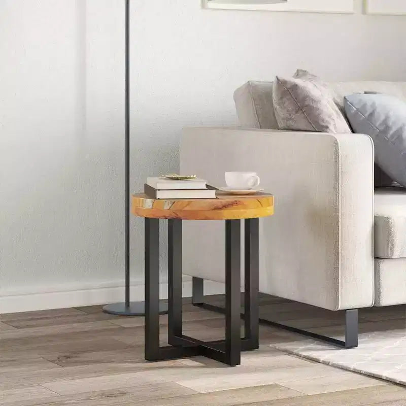vidaXL Table basse avec incrustation en résine, Table centrale ronde pour salon, Entièrement fabriquée à la main, 40 x 45 cm, Bois de récupération massif, Multicolore