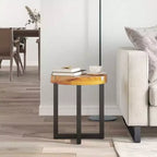 vidaXL Table basse avec incrustation en résine, Table centrale ronde pour salon, Entièrement fabriquée à la main, 40 x 45 cm, Bois de récupération massif, Multicolore