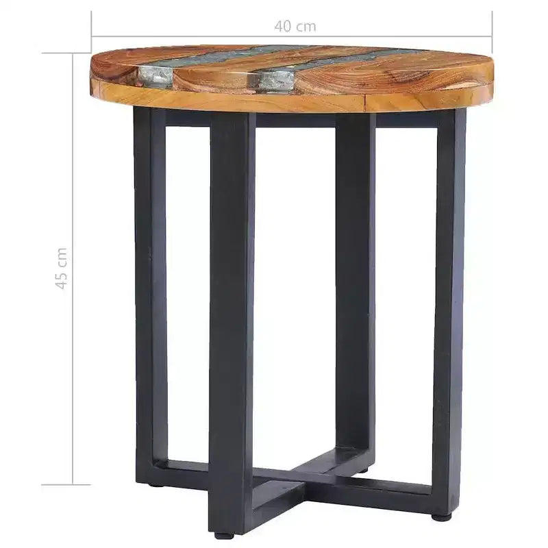 vidaXL Table basse avec incrustation en résine, Table centrale ronde pour salon, Entièrement fabriquée à la main, 40 x 45 cm, Bois de récupération massif, Multicolore