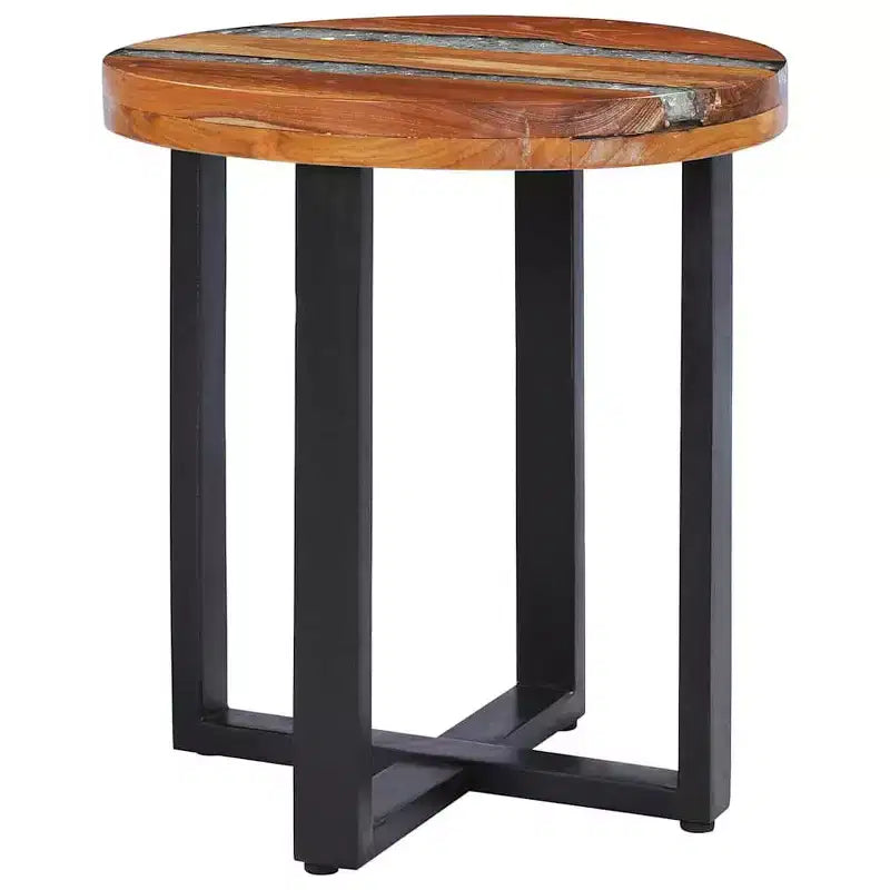 vidaXL Table basse avec incrustation en résine, Table centrale ronde pour salon, Entièrement fabriquée à la main, 40 x 45 cm, Bois de récupération massif, Multicolore