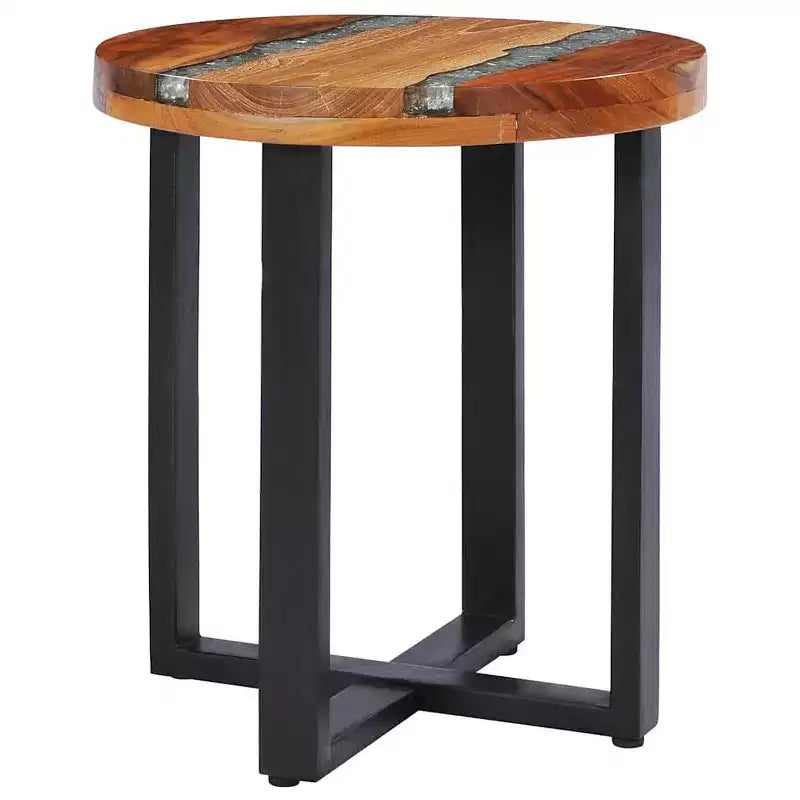 vidaXL Table basse avec incrustation en résine, Table centrale ronde pour salon, Entièrement fabriquée à la main, 40 x 45 cm, Bois de récupération massif, Multicolore