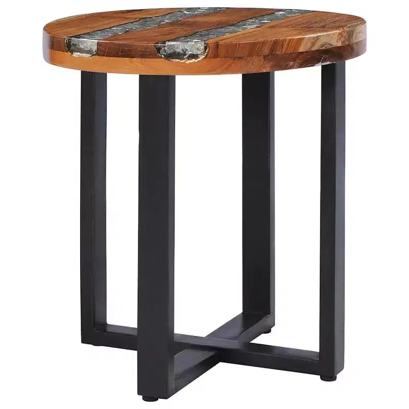 vidaXL Table basse avec incrustation en résine, Table centrale ronde pour salon, Entièrement fabriquée à la main, 40 x 45 cm, Bois de récupération massif, Multicolore
