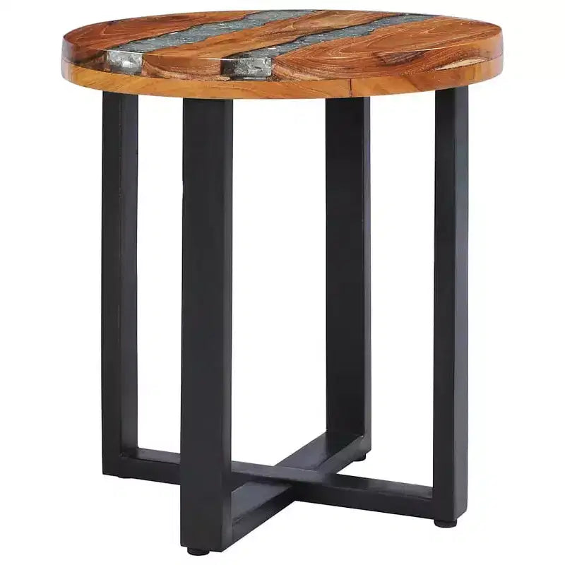 vidaXL Table basse avec incrustation en résine, Table centrale ronde pour salon, Entièrement fabriquée à la main, 40 x 45 cm, Bois de récupération massif, Multicolore