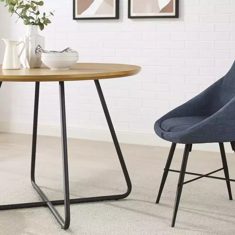 Table à manger ronde GDFStudio Angelo 4 places de 101 cm avec base en X en acier