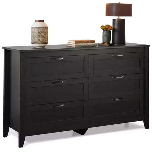 6-Drawer Dresser, Large Storage Cabinet for Bedroom, Living Room, Entryway, Retro Wood Chest of Drawers with Metal Handles & Anti-Tip Design, 54-Inch