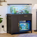 Meuble d'aquarium en bois Bestier de 40 à 50 gallons avec meuble de rangement et prises de courant, lumière LED, capacité de 300 kg, noir