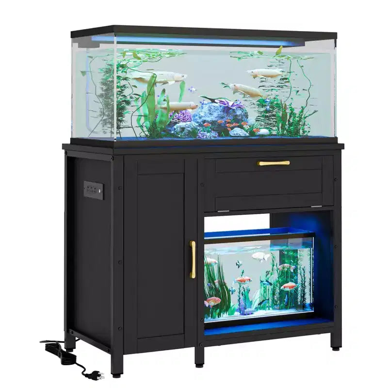 Meuble d'aquarium en bois Bestier de 40 à 50 gallons avec meuble de rangement et prises de courant, lumière LED, capacité de 300 kg, noir