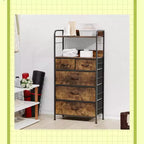 Garvee Commode à 5 tiroirs pour Chambre à Coucher – Tour de rangement en tissu avec plateau en bois, cadre en acier robuste, commodes à poignée facile à tirer