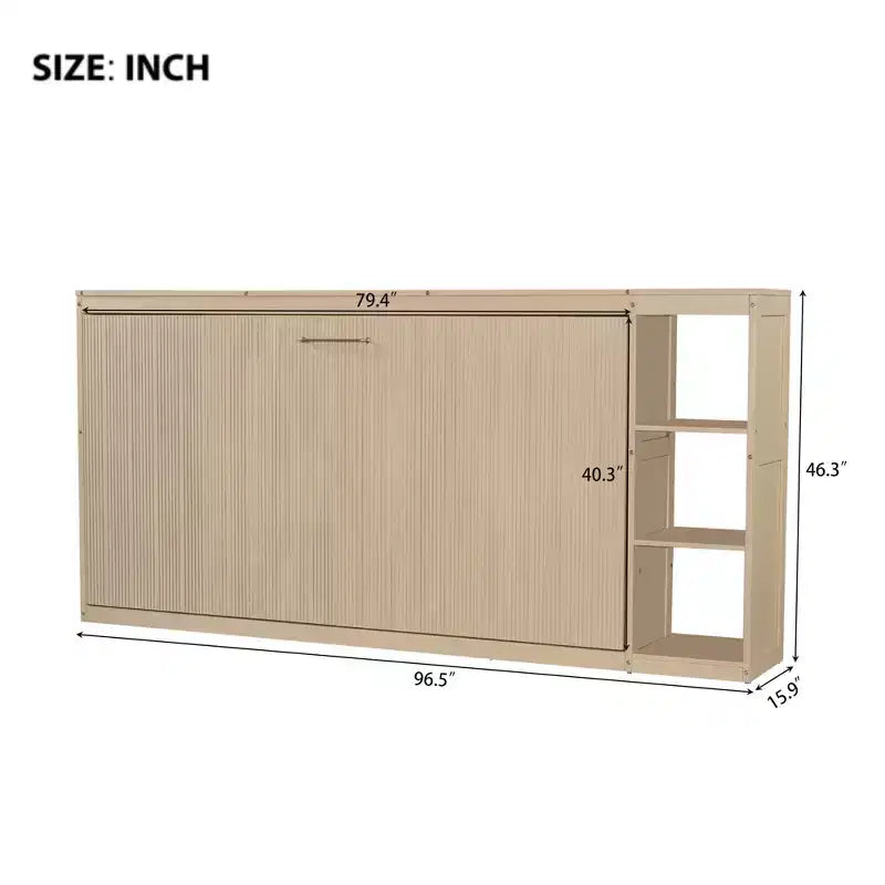 Lit escamotable simple Whisen avec étagère et rangement intégrés – Design LVL/MDF robuste et peu encombrant, pas besoin de sommier tapissier