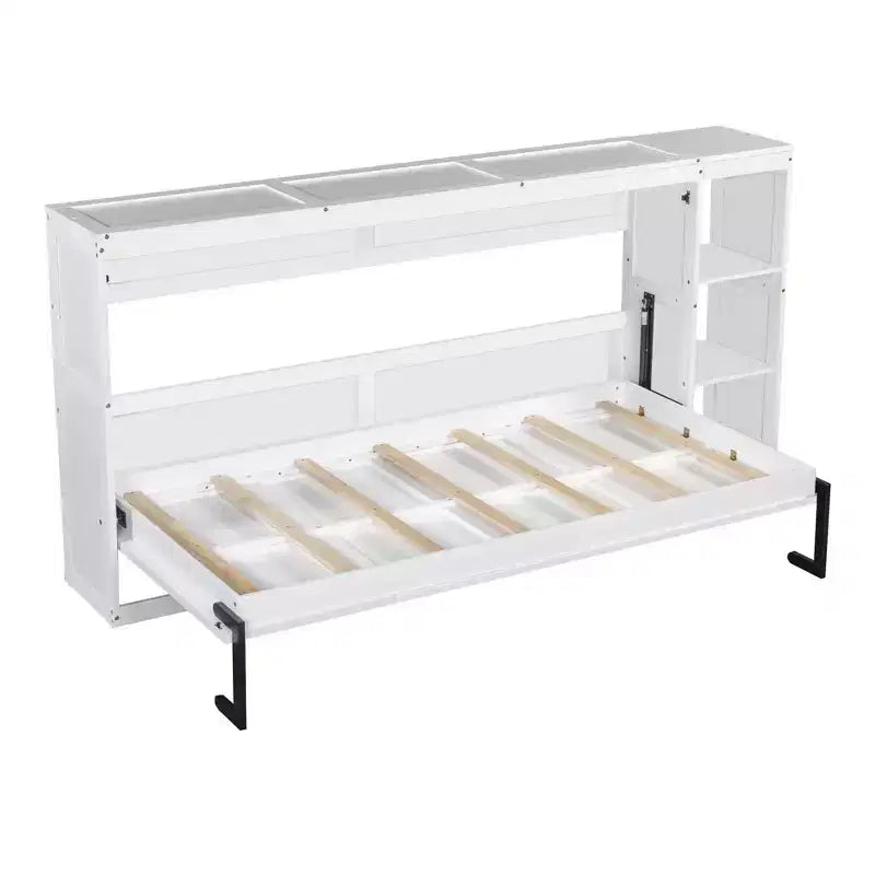 Lit escamotable simple Whisen avec étagère et rangement intégrés – Design LVL/MDF robuste et peu encombrant, pas besoin de sommier tapissier