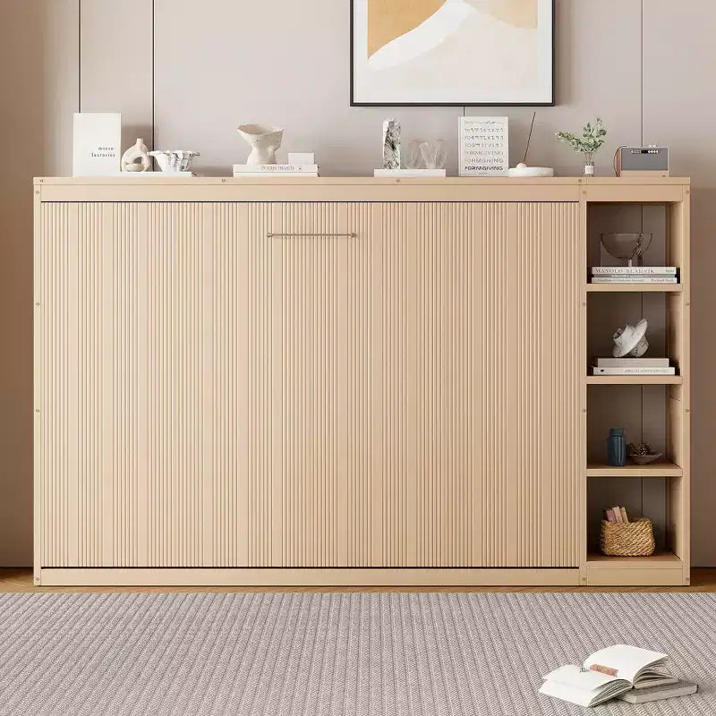 Lit escamotable simple Whisen avec étagère et rangement intégrés – Design LVL/MDF robuste et peu encombrant, pas besoin de sommier tapissier
