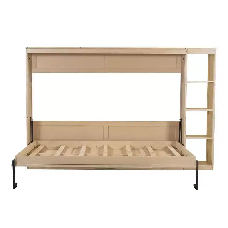 Lit escamotable simple Whisen avec étagère et rangement intégrés – Design LVL/MDF robuste et peu encombrant, pas besoin de sommier tapissier