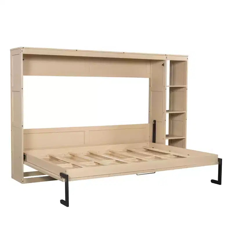 Lit escamotable simple Whisen avec étagère et rangement intégrés – Design LVL/MDF robuste et peu encombrant, pas besoin de sommier tapissier