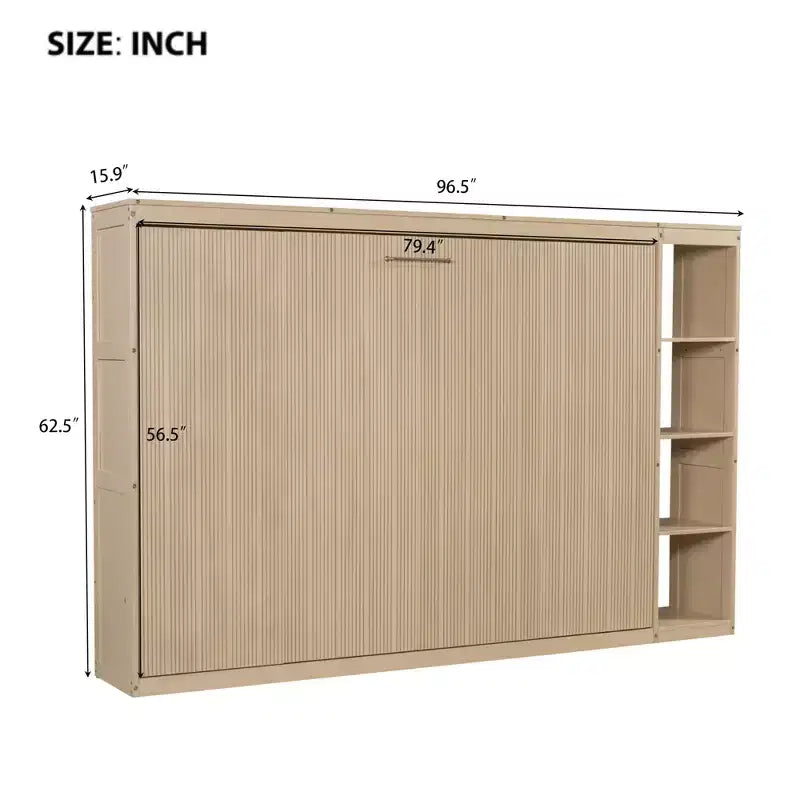 Lit escamotable simple Whisen avec étagère et rangement intégrés – Design LVL/MDF robuste et peu encombrant, pas besoin de sommier tapissier