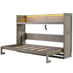 Lit escamotable simple Whisen avec étagère et rangement intégrés – Design LVL/MDF robuste et peu encombrant, pas besoin de sommier tapissier