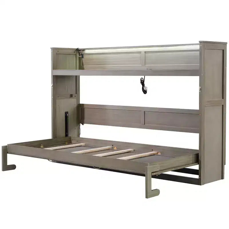 Lit escamotable simple Whisen avec étagère et rangement intégrés – Design LVL/MDF robuste et peu encombrant, pas besoin de sommier tapissier