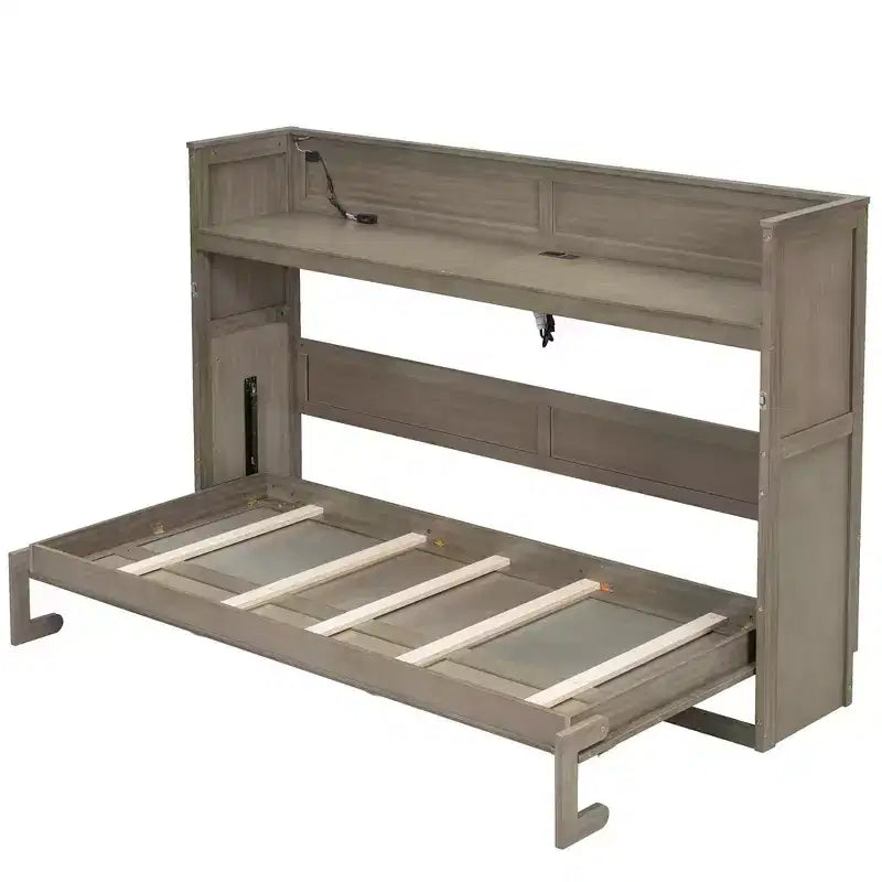 Lit escamotable simple Whisen avec étagère et rangement intégrés – Design LVL/MDF robuste et peu encombrant, pas besoin de sommier tapissier