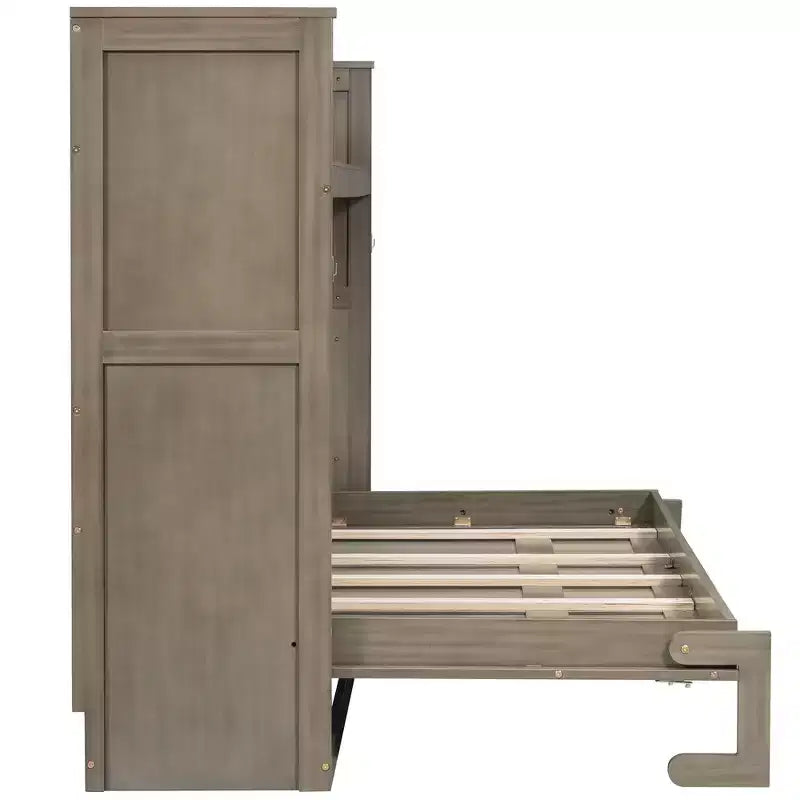 Lit escamotable simple Whisen avec étagère et rangement intégrés – Design LVL/MDF robuste et peu encombrant, pas besoin de sommier tapissier
