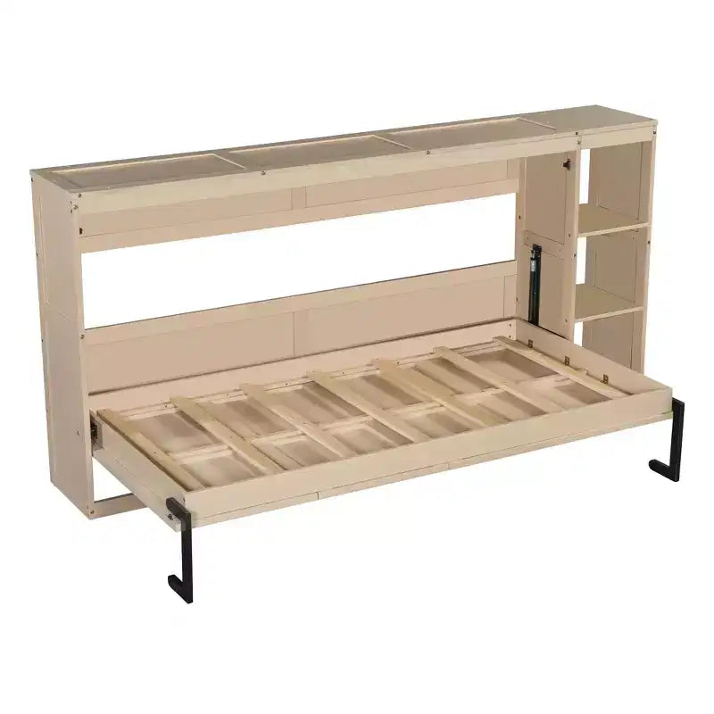 Lit escamotable simple Whisen avec étagère et rangement intégrés – Design LVL/MDF robuste et peu encombrant, pas besoin de sommier tapissier