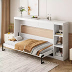 Lit escamotable simple Whisen avec étagère et rangement intégrés – Design LVL/MDF robuste et peu encombrant, pas besoin de sommier tapissier