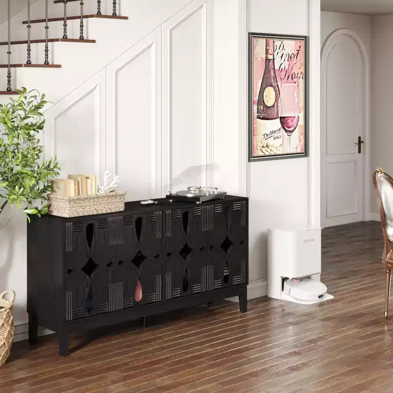 Buffet de rangement, Enfilade scandinave moderne, Buffet de service avec 4 portes creuses et étagères réglables