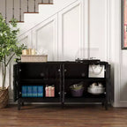 Buffet de rangement, Enfilade scandinave moderne, Buffet de service avec 4 portes creuses et étagères réglables