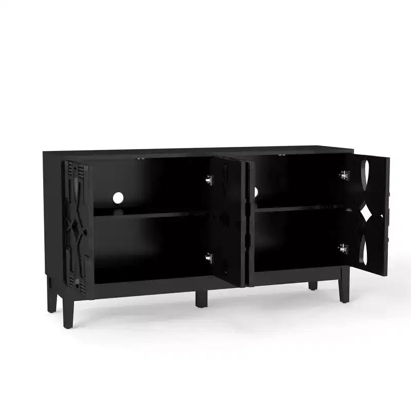 Buffet de rangement, Enfilade scandinave moderne, Buffet de service avec 4 portes creuses et étagères réglables