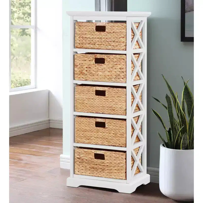 eHemco Hampton Meadows Meuble de rangement d'appoint à 5 niveaux en X avec 5 paniers en jacinthe d'eau naturelle