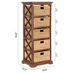 eHemco Hampton Meadows Meuble de rangement d'appoint à 5 niveaux en X avec 5 paniers en jacinthe d'eau naturelle
