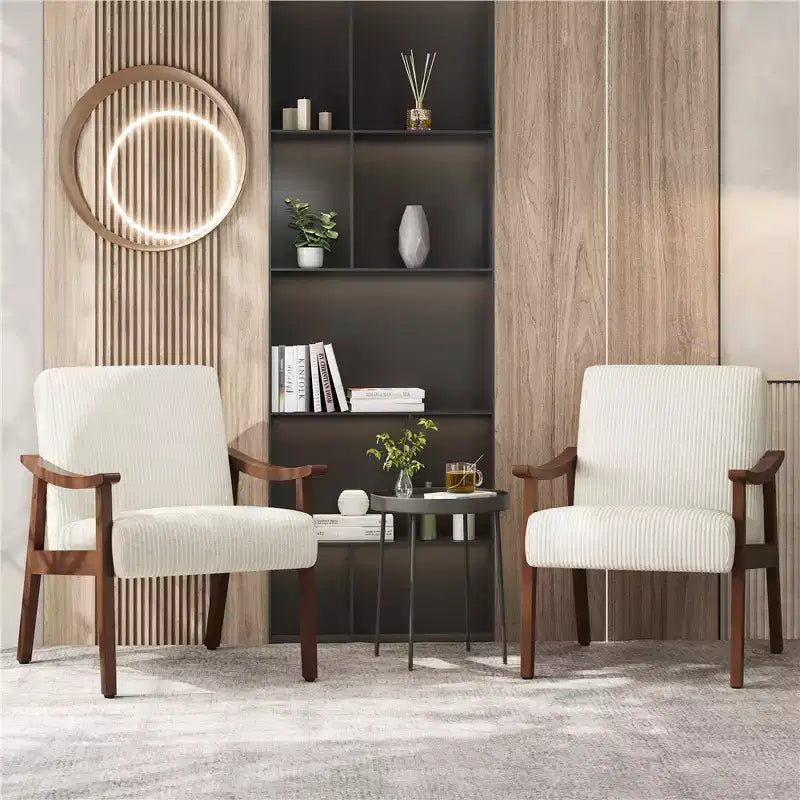 Yaheetech Lot de 2 Fauteuils Modernes du Milieu du Siècle avec Pieds en Bois Massif pour Salon, Chambre à Coucher, Chambre d'amis