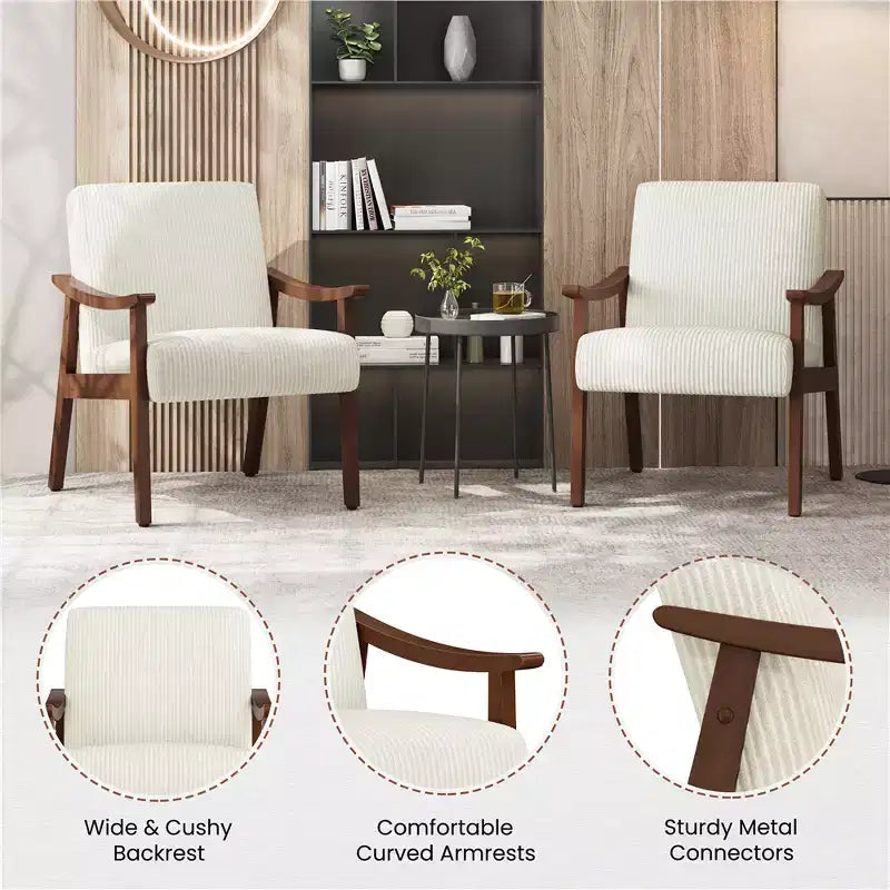 Yaheetech Lot de 2 Fauteuils Modernes du Milieu du Siècle avec Pieds en Bois Massif pour Salon, Chambre à Coucher, Chambre d'amis