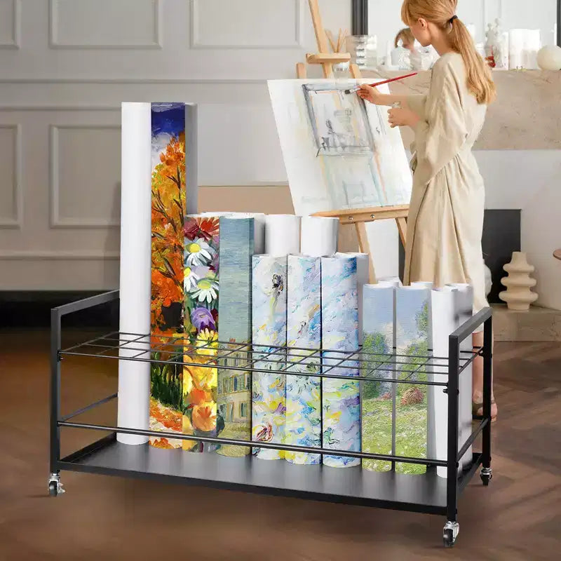 Chariot de rangement VEVOR pour plans, support de plans à 50 compartiments avec roues, chariot de rangement mobile en métal pour plans de construction, cartes et affiches architecturales