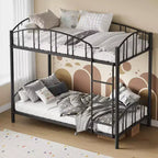 Lit superposé en métal une place sur une place, cadre robuste avec barrières de sécurité arquées et échelle, conception en acier solide pour enfants, aucun sommier tapissier requis.