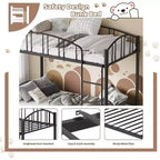 Lit superposé en métal une place sur une place, cadre robuste avec barrières de sécurité arquées et échelle, conception en acier solide pour enfants, aucun sommier tapissier requis.