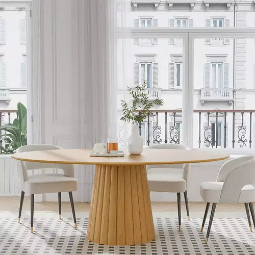 67-Inch Nordic Style Round Solid Wood Dining Table, Modern Simple Home Restaurant Large Round Table, Light Luxury Design