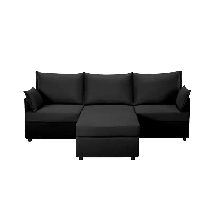 Canapé d'angle 93,7 po avec pouf, canapé d'intérieur en imitation lin.