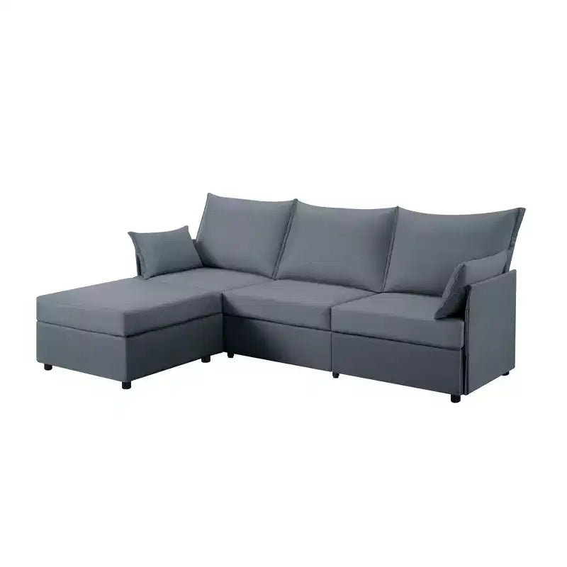 Canapé d'angle 93,7 po avec pouf, canapé d'intérieur en imitation lin.