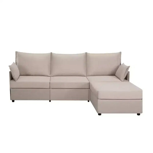 Canapé d'angle 93,7 po avec pouf, canapé d'intérieur en imitation lin.