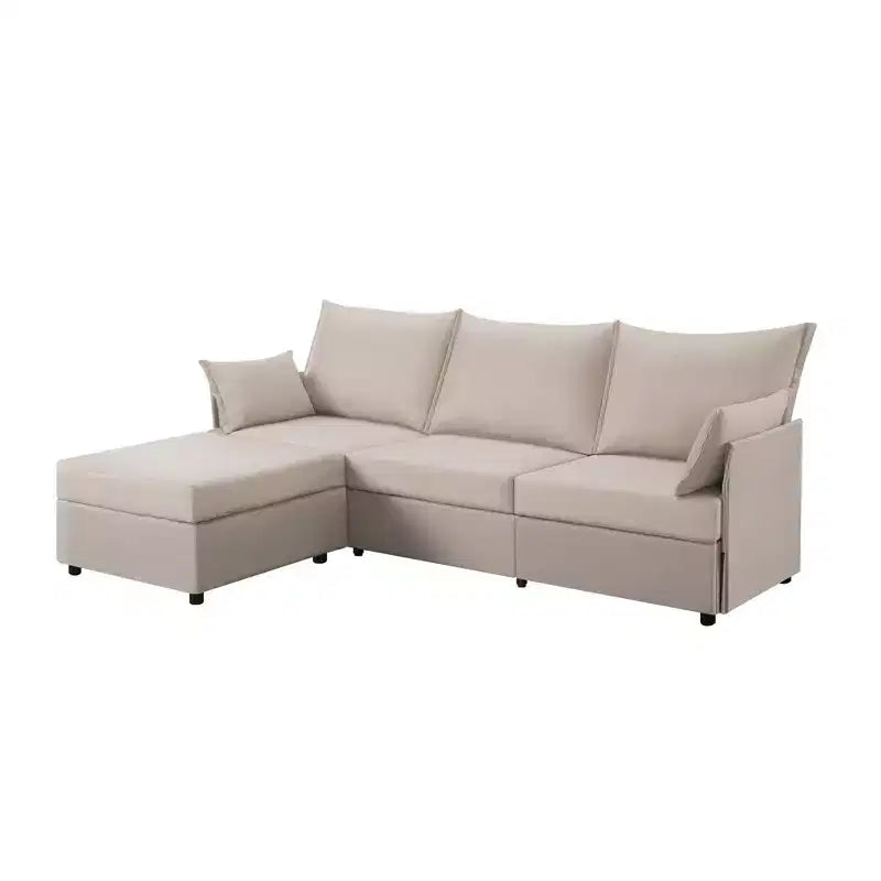 Canapé d'angle 93,7 po avec pouf, canapé d'intérieur en imitation lin.