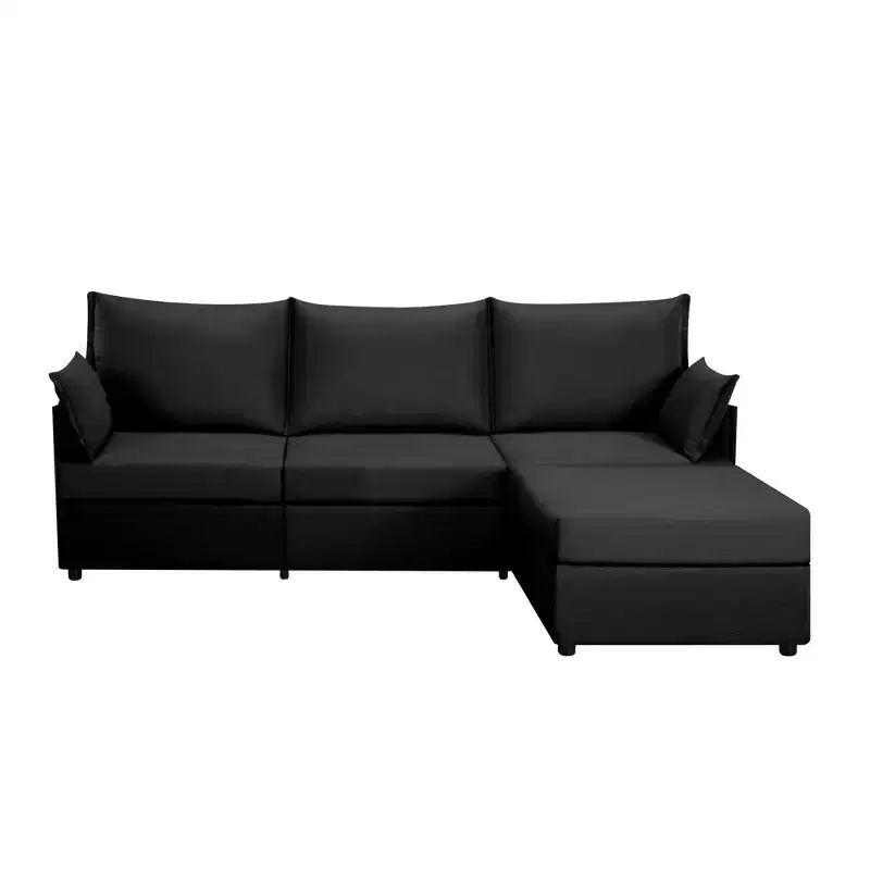 Canapé d'angle 93,7 po avec pouf, canapé d'intérieur en imitation lin.
