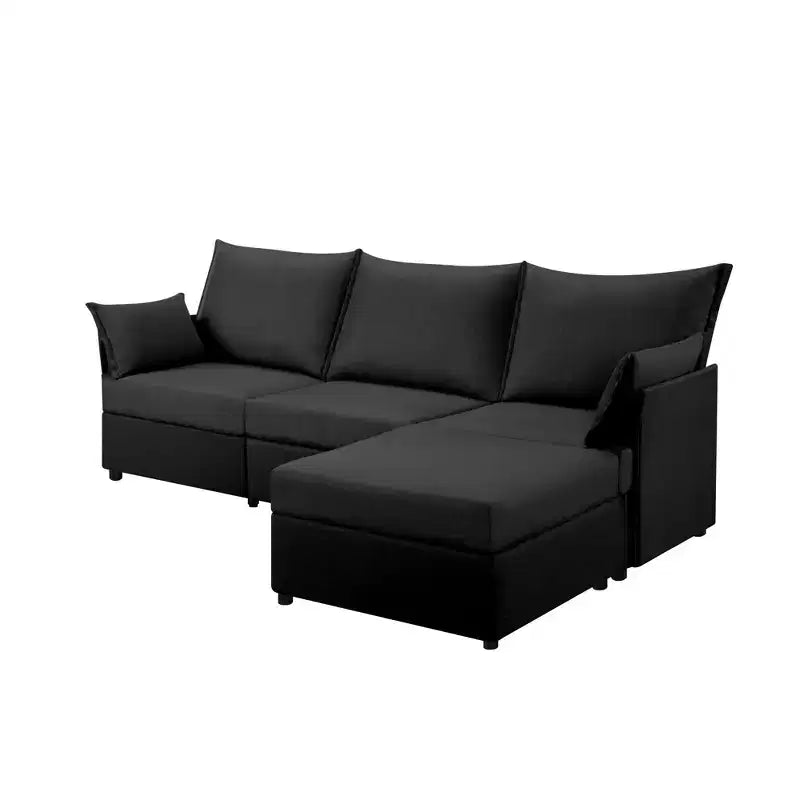 Canapé d'angle 93,7 po avec pouf, canapé d'intérieur en imitation lin.