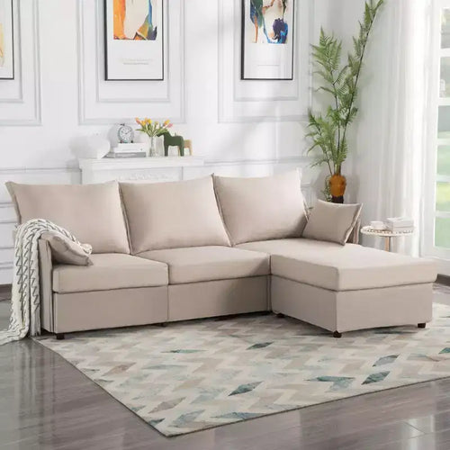 93.7 Sectional Sofa With Ottoman, Indoor Sofa Made Of Imitation Linen Material.