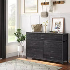 Acekool Commode à 10 tiroirs Meuble TV pour téléviseur 55 pouces, Unité de rangement pour chambre ou salon, Noir