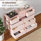 Acekool Commode à 10 tiroirs Meuble TV pour téléviseur 55 pouces, Unité de rangement pour chambre ou salon, Noir