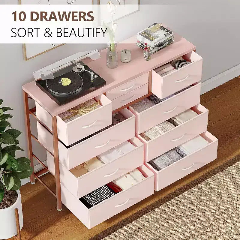 Acekool Commode à 10 tiroirs Meuble TV pour téléviseur 55 pouces, Unité de rangement pour chambre ou salon, Noir
