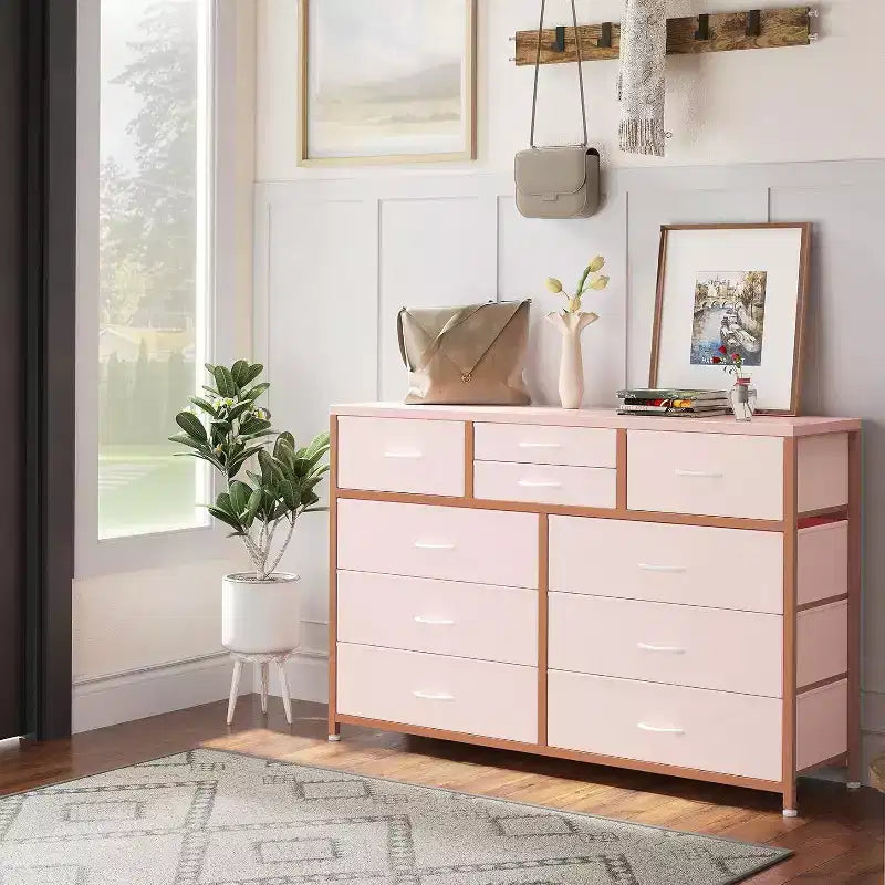 Acekool Commode à 10 tiroirs Meuble TV pour téléviseur 55 pouces, Unité de rangement pour chambre ou salon, Noir
