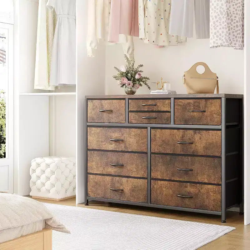 Acekool Commode à 10 tiroirs Meuble TV pour téléviseur 55 pouces, Unité de rangement pour chambre ou salon, Noir