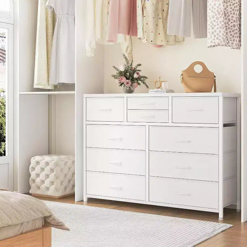Acekool Commode à 10 tiroirs Meuble TV pour téléviseur 55 pouces, Unité de rangement pour chambre ou salon, Noir