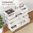 Acekool Commode à 10 tiroirs Meuble TV pour téléviseur 55 pouces, Unité de rangement pour chambre ou salon, Noir