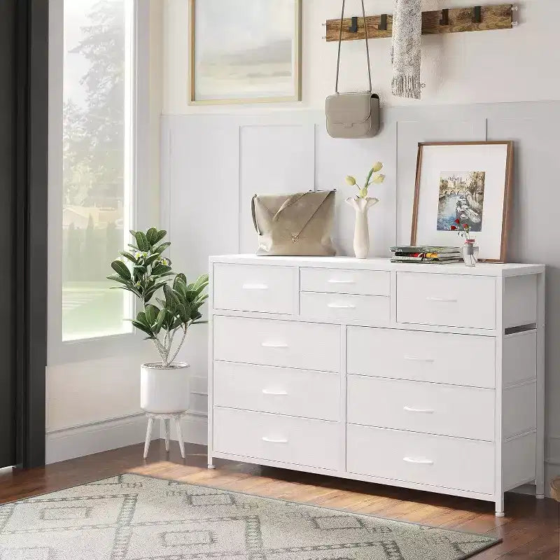 Acekool Commode à 10 tiroirs Meuble TV pour téléviseur 55 pouces, Unité de rangement pour chambre ou salon, Noir